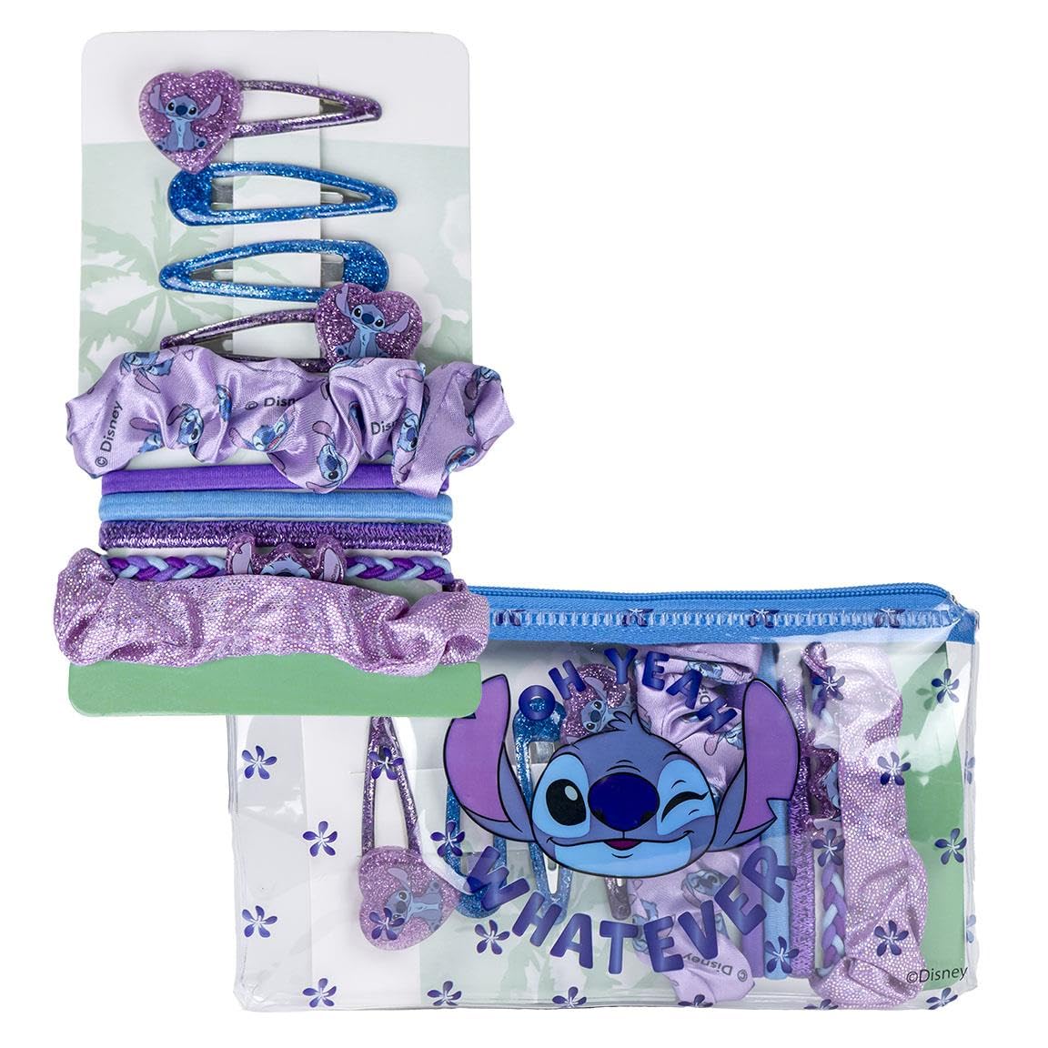 Stitch Beauty Set, Includes 2 Fabric Scrunchies, 4 Scrunchies, 4 Hairpins and Toiletry Bag
