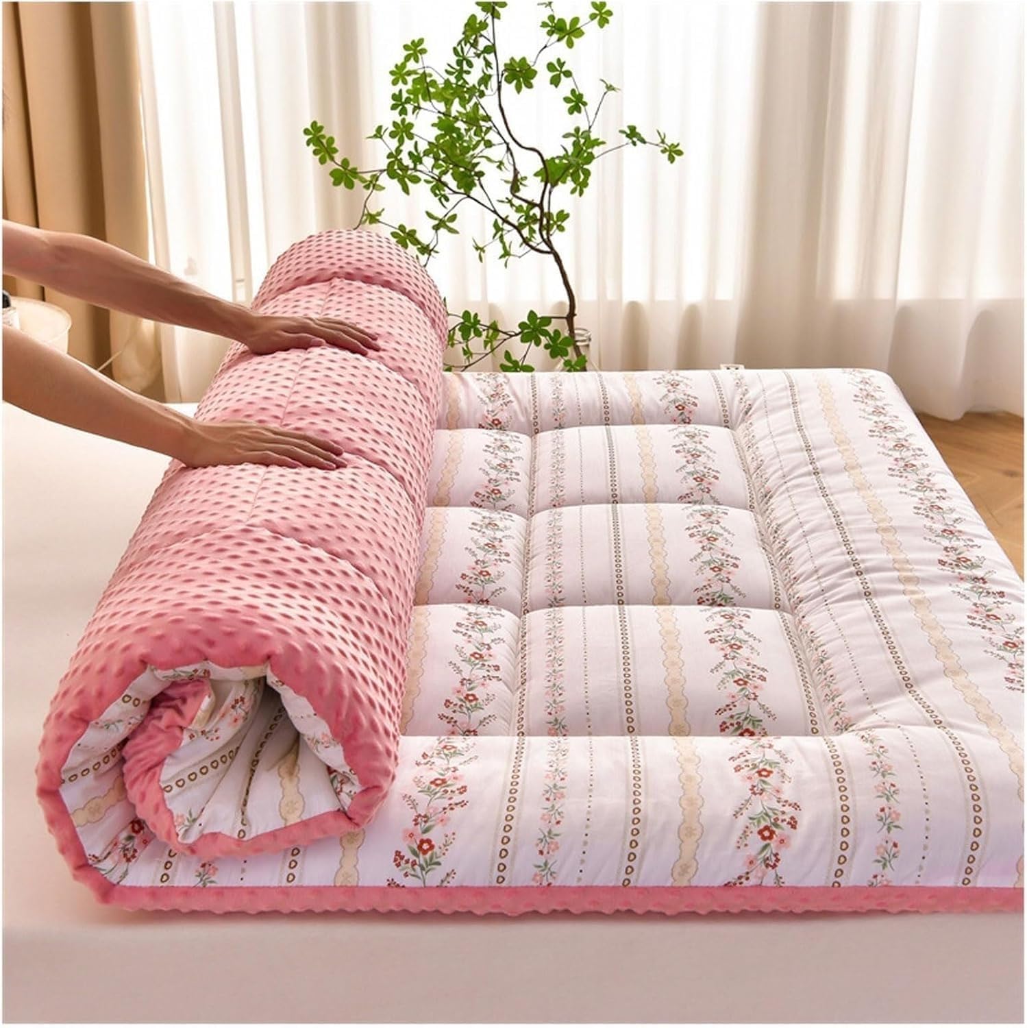 Tatami Materassi da Terra Materasso Futon Giapponese, 100% Cotone, Lettino da Pavimento Pieghevole Arrotolabile for Cameretta dei Bambini, Traspirante Delicato sulla Pelle(W,150x200cm)