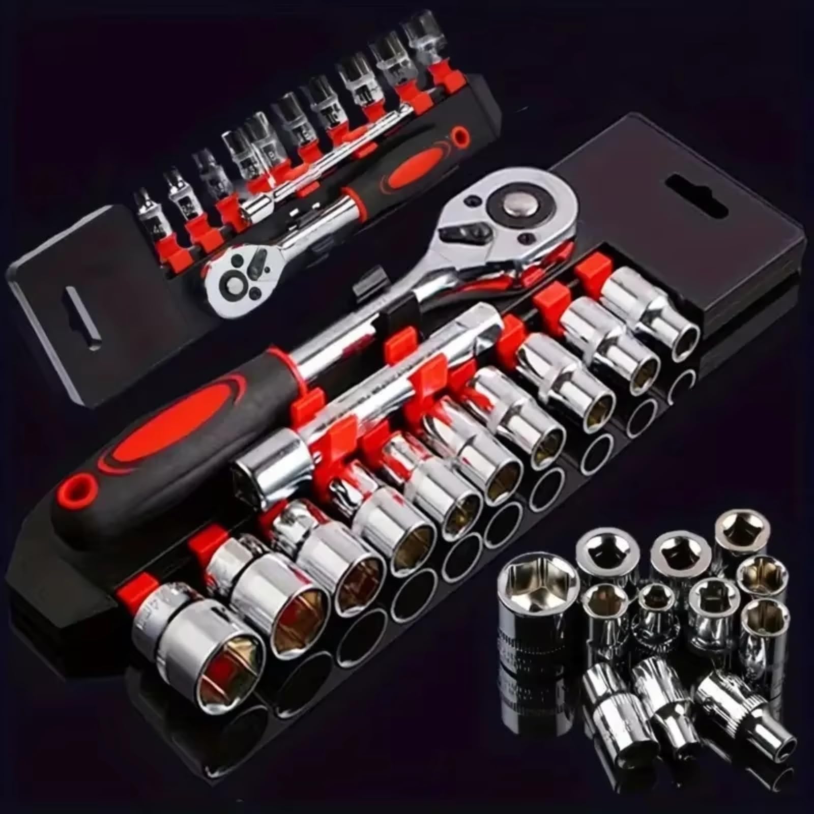 Set attrezzi da officina Set Di Strumenti Riparazione Automatica Da 12 Pezzi 1/4 Set Completo Per Cassetta Degli Attrezzi Chiave A Bussola Combinata Strumento A Cricchetto E Custodia