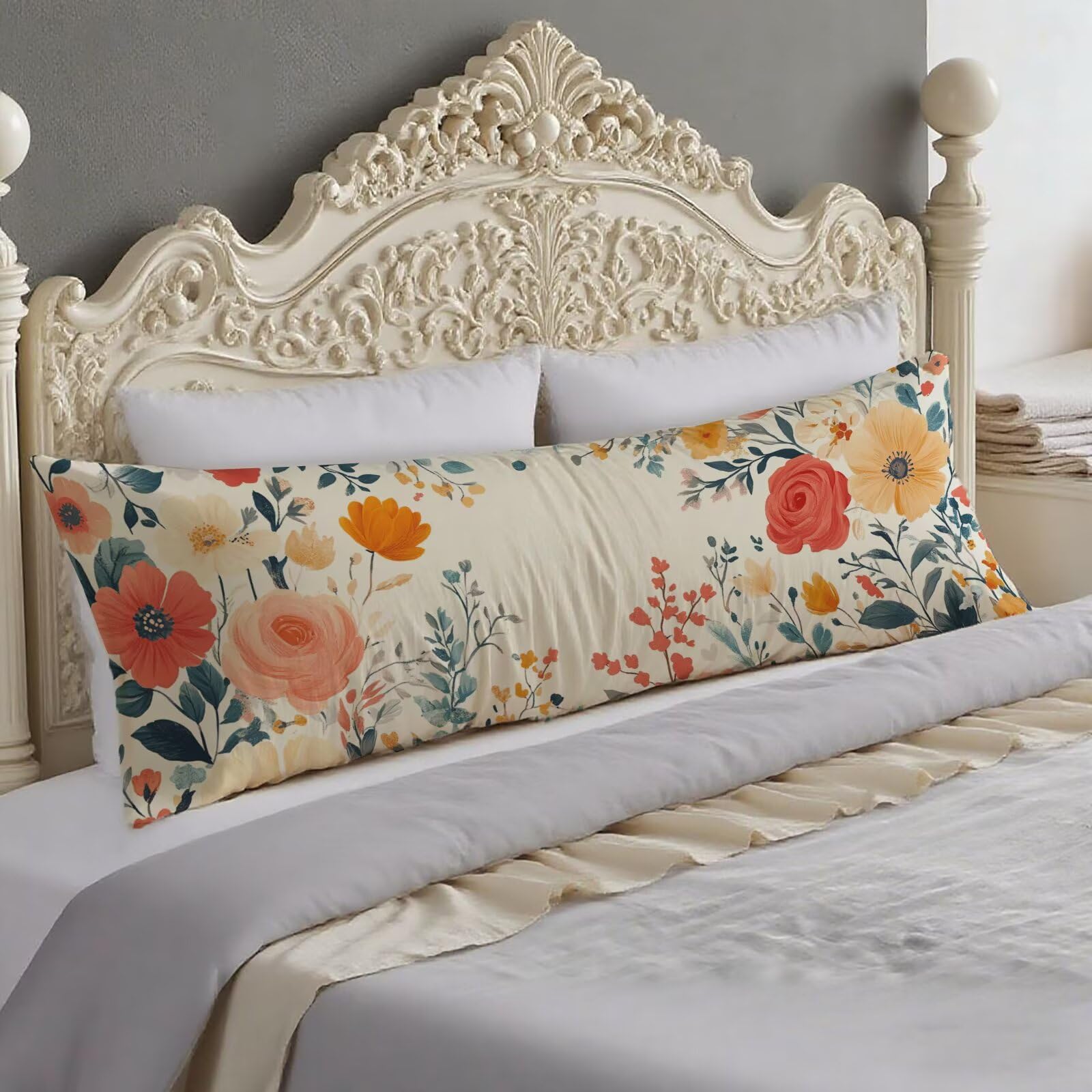 Taie de traversin 120 cm rouge et sa housse florale double face O-1364