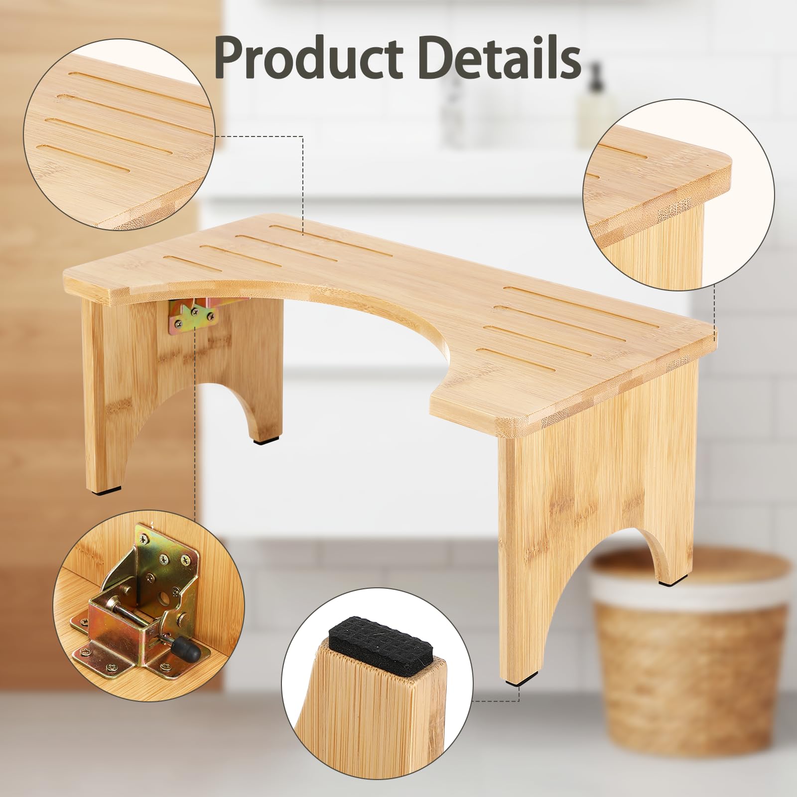 Sgabello WC Pieghevole Legno, Sgabello WC Adulti, Sgabello Pieghevole Bagno per WC, per Adulti e Bambini, Ergonomico per Promuovere la Digestione, Sgabello Salvaspazio per WC e Bagno