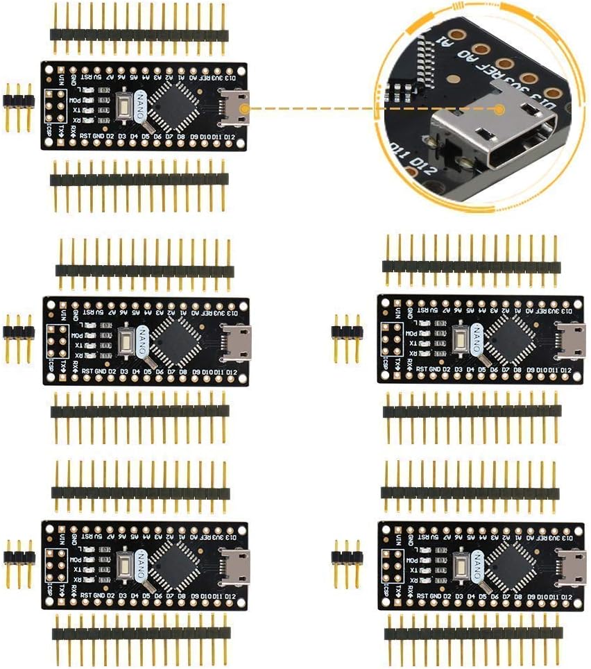 for Arduino Nano V3.0 Plus, Micro USB Nano Board ATmega328P 5V 16M Micro-Controller Board (Pack of 5)