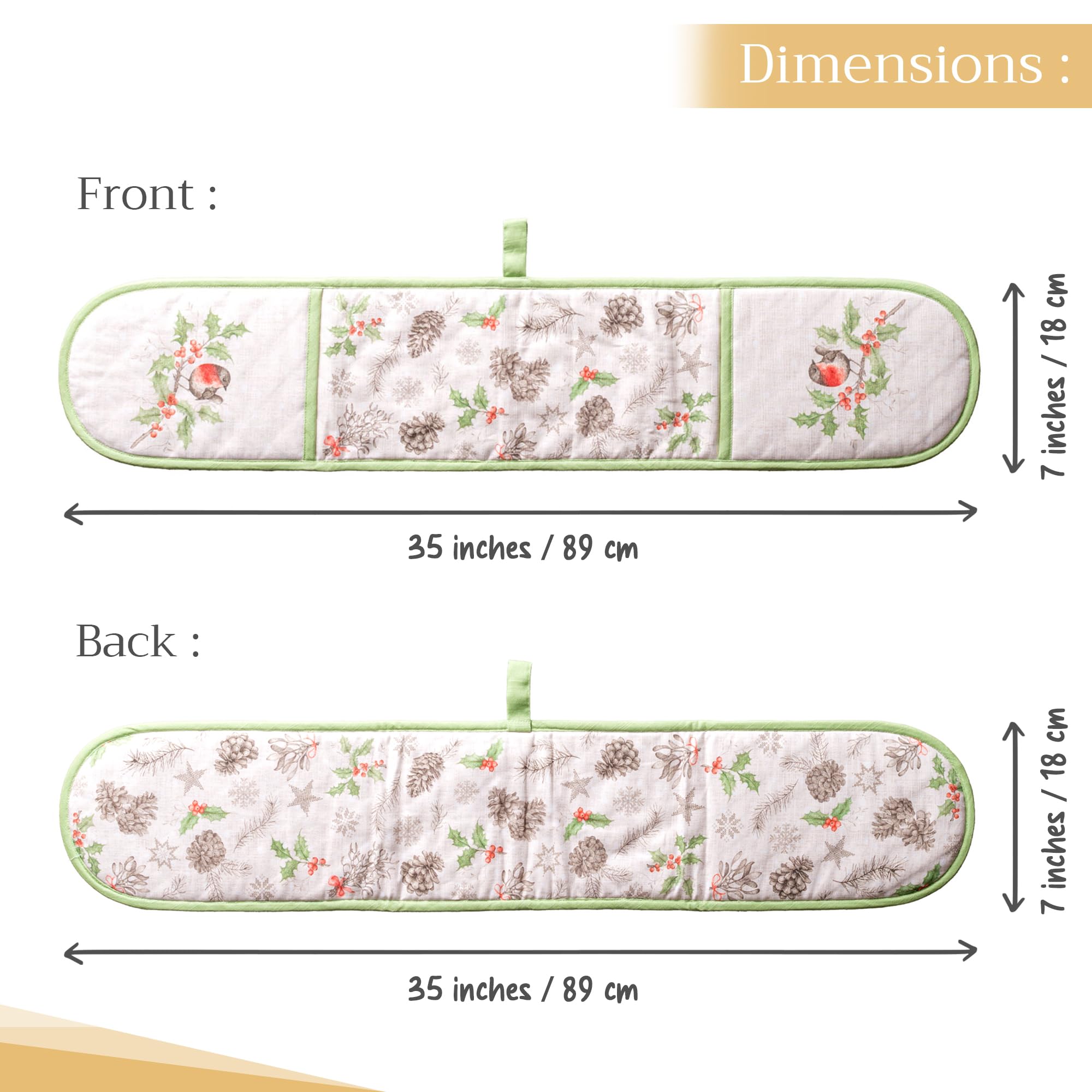 Maison d' Hermine Dew - Guante doble para horno, tela exterior 100% algodón y relleno interior 100% poliéster, para cocinar, hornear, microondas, manejo de utensilios de cocina calientes (18 cm x 89