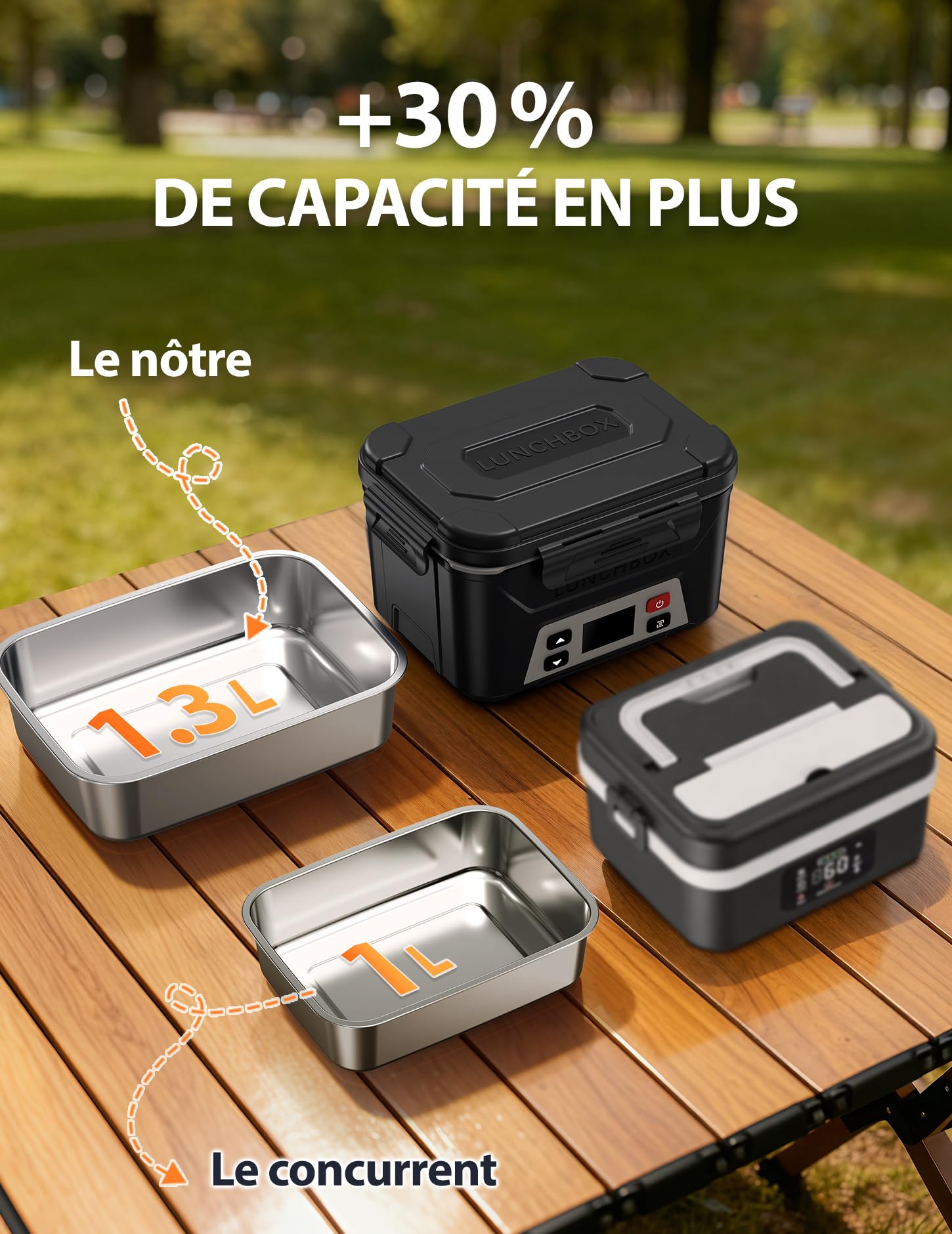 Docusvect Gamelle chauffante batterie, Lunch box chauffante rechargeable avec Chauffage Programmable, Chauffe plat électrique 1,3 L, réchauffe plat avec séparateurs amovibles et sac isotherme (Black)