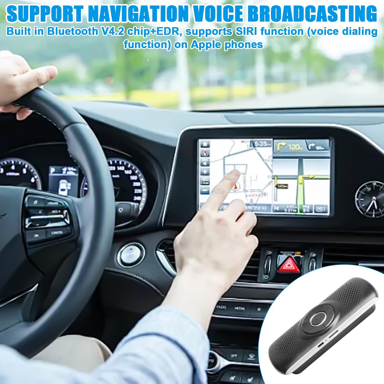 Adattatore audio wireless Bluetooth 4.2 vivavoce con clip, microfono integrato, slot per scheda TF, riconnessione automatica per GPS, musica, chiamate, controllo del volume