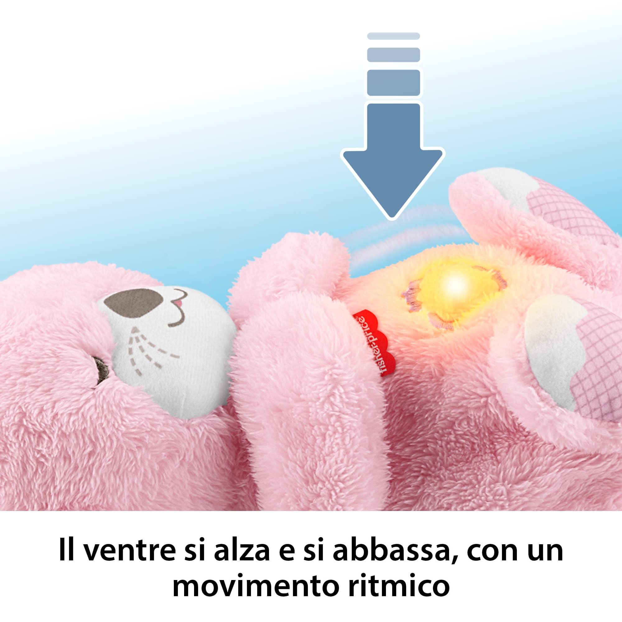 Fisher-Price - Lontra Rosa Soffice Relax, Peluche sensoriale Portatile con Movimento respiratorio e luci calmanti, Melodie per Il Sonno del Neonato, Giocattolo per Bambini, 0+ Mesi, JLJ33
