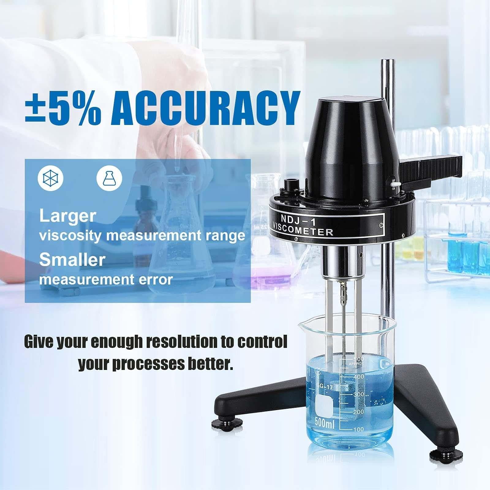 Viscosímetro de mano, medidor de viscosidad rotacional, ± 5% de precisión, rango de medición 1-100.000 mPa-s