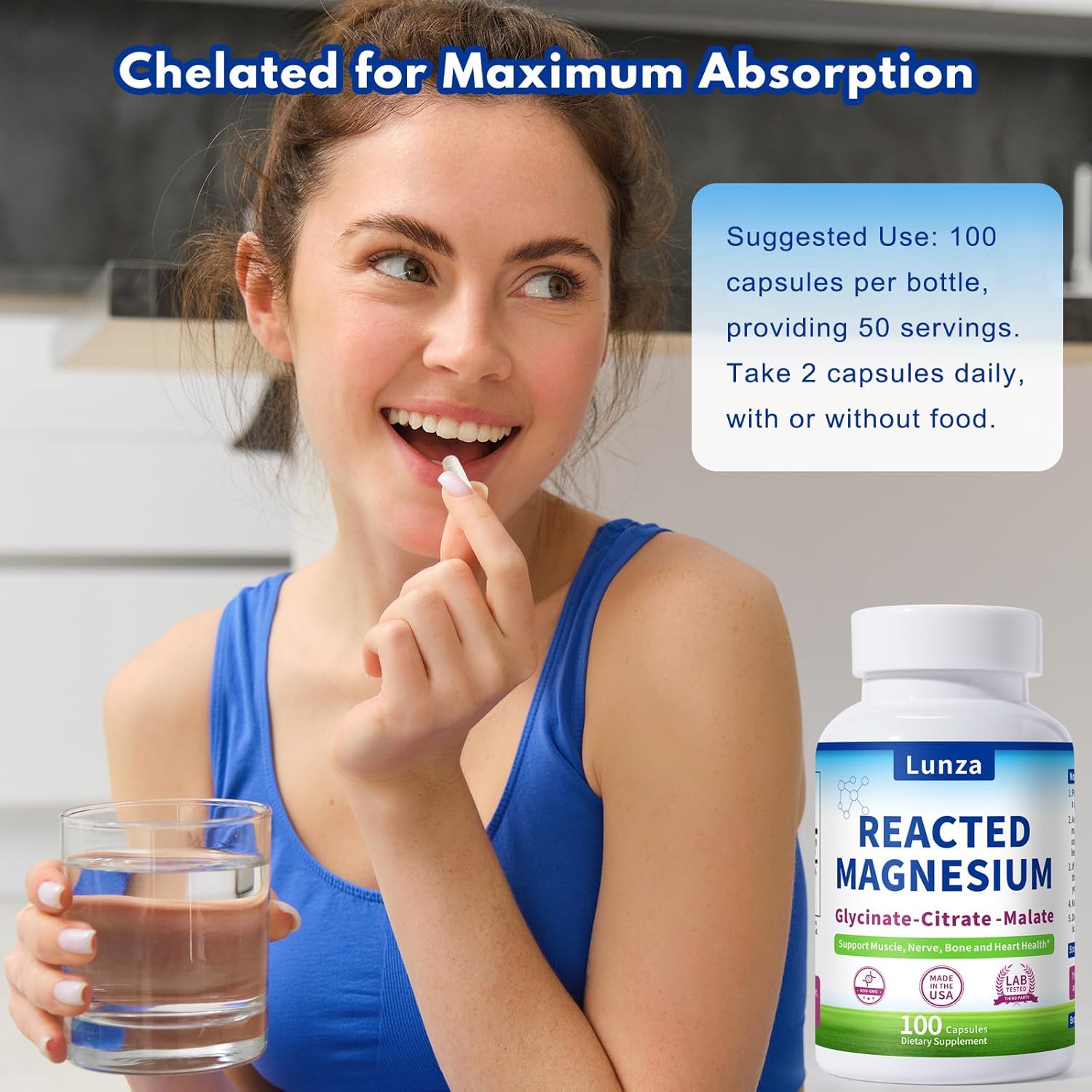 Magnesium & Potassium (100 Capsules) - 300mg Chelated Magnesium Glycinate, Malate, Citrate - Supports Better Sleep, Stress Reduction, and Muscle Relief - Image 6