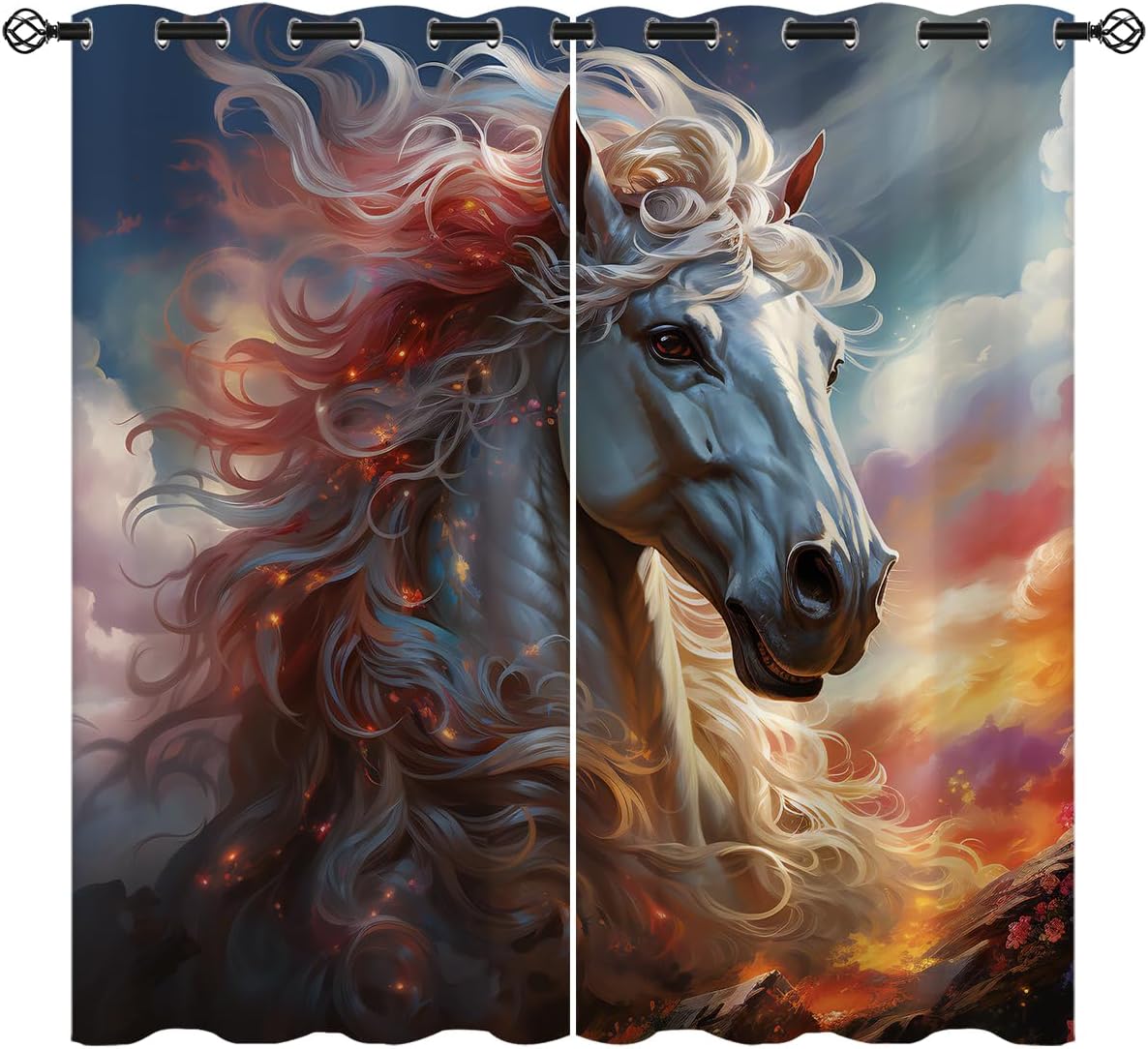 Horse Blackout Curtains for Girls Boy Home Decor, Fantasy Unicorn Magic Colorful Animal Art Grommet Thermal Insulated Drapes Darkening Window Curtain for Bedroom Living Room, 42 x 63 Inch