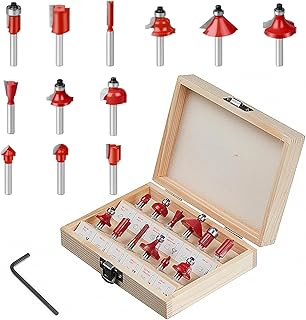 Lot de 12 Fraises Carbure pour D&eacute;fonceuse - Queue de 6.35 mm | Coffret Bois pour Embouts de Fraisage Professionnel | Woodworking Slotting Milling Cutter Accessoires pour Travail du Bois