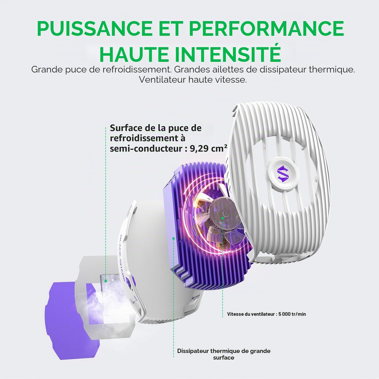 Black Shark Cooler 5 Neo Ventilateur de refroidissement pour smartphone filaire léger et silencieux avec éclairage RVB (blanc)