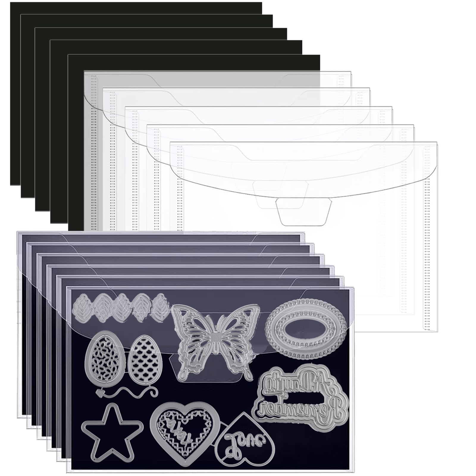 CYFUN DESIGN 20 PCS Large Stamp and Die Storage Bag with Rubber Magnetic Sheets, 0.5mm Thickness, 7.5x5.5inch Clear Craft Die Storage Envelopes