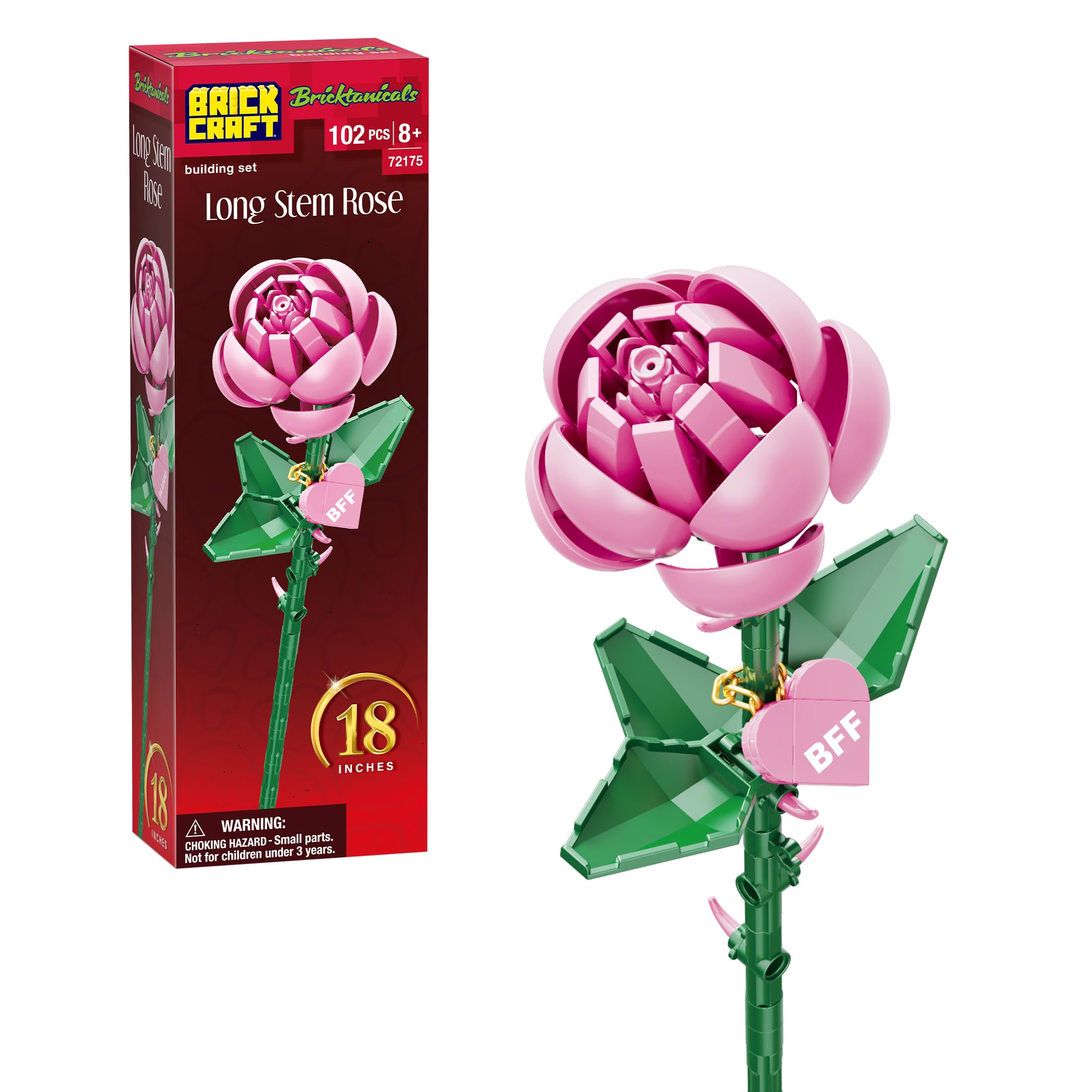 Amazon.com: Brickcraft Bricktanicals Pink Long Stem Rose Building