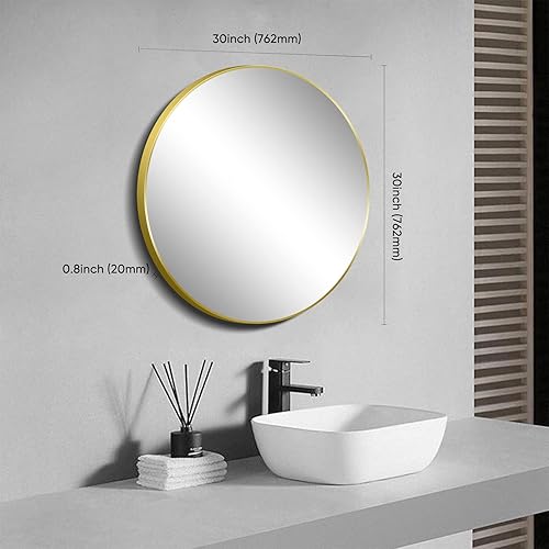 Miniatura 6 de Espejo de baño con marco dorado, espejo de tocador redondo para montaje en pared, 24 pulgadas