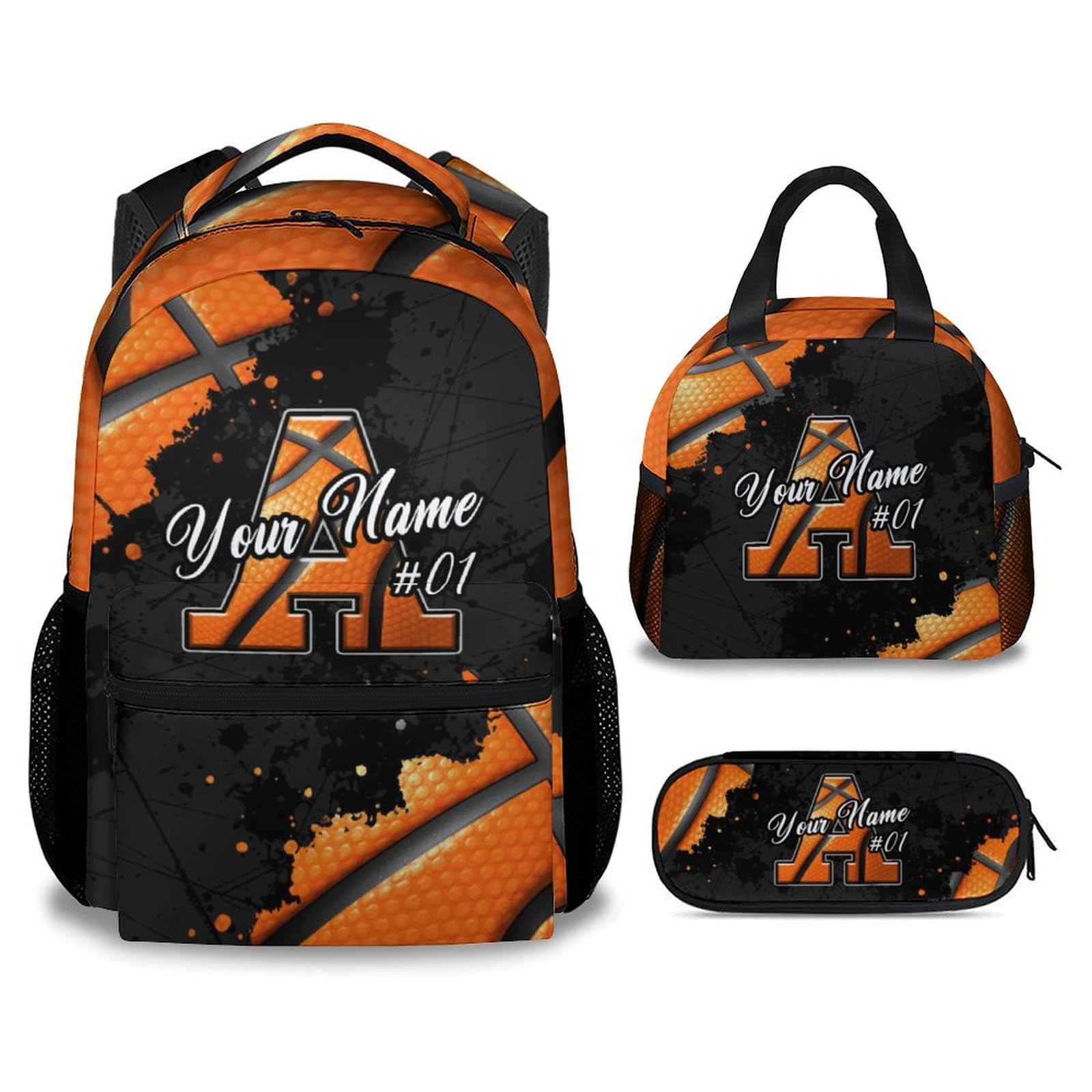 COZYAURA Backpack for Kids - Basketball Backpack Set for Boys & Girls - Custom Initial School Bag with Lunch Box & Pencil Case - Sports Theme Bookbag