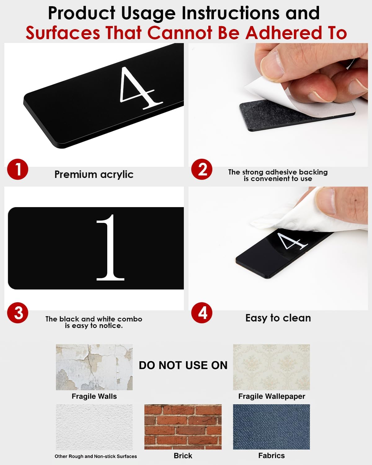 100 Pcs Acrylic Number Plates, 2.4 x 1 Inch Self-Adhesive Acrylic Numbers for Locker, Door, Table, House - Consecutive 1-100 for Office, Storage, Organizing
