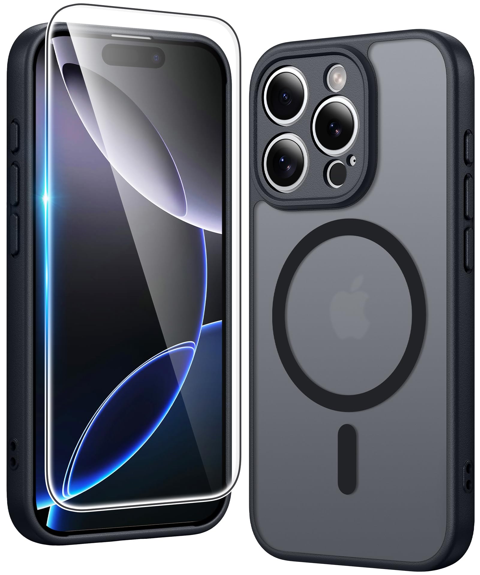 FNTCASE for iPhone 16 Pro-Max Case Compatible with Magsafe Matte Phonecase | Screen Protector, Military Grade Drop Protection, Slim Magnetic Phone Cases, Shockproof Bumper, Translucent Cell Cover