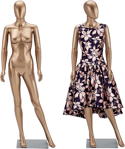 Maniquí femenino para vestido de cuerpo completo - 70" Maniquí realista con rotación de cabeza y brazo con base de metal (Oro mate)