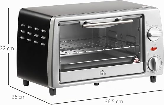 Homcom Mini Oven 10 L 750 W 100-230 °C 60 Min. Timer Pizza Oven Silver