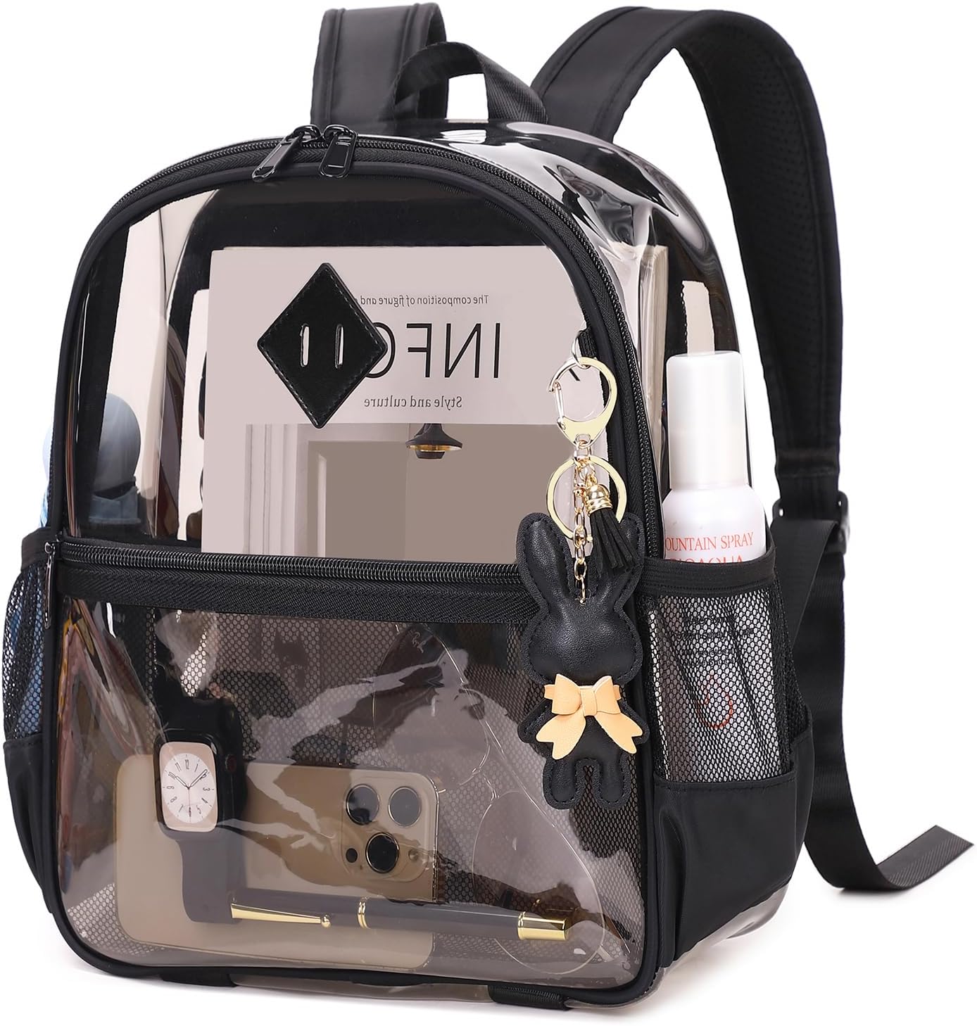 Clear Backpack for Stadium Events Approved 12×6×12, Thick TPU Mini Clear Bag with Front Pocket for Concert Sport Events Work Travel, Black