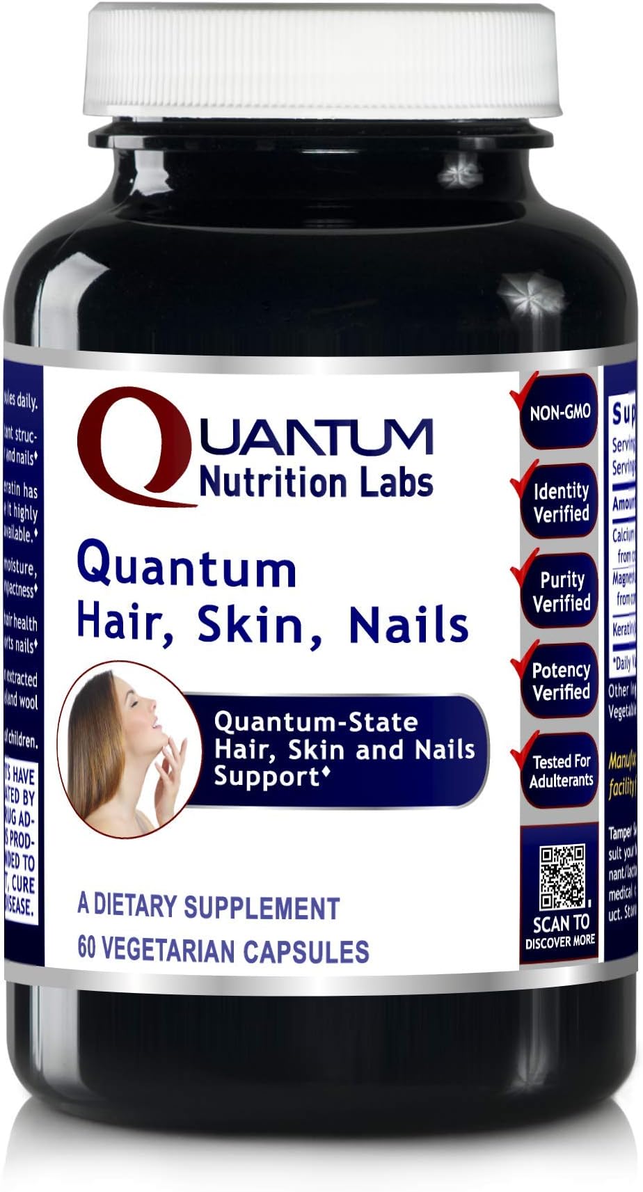 Quantum Nutrition LabsHair, Skin, Nails - Bioavailable Solubilized Keratin for -State Support for The Skin, Hair and Nails – 60 Plant-Based Capsules