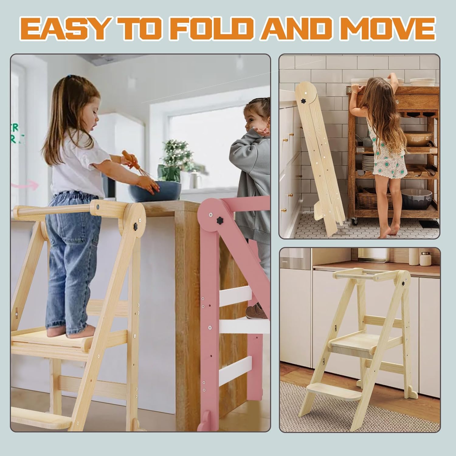 Foldable Toddler Kitchen Stool Helper
