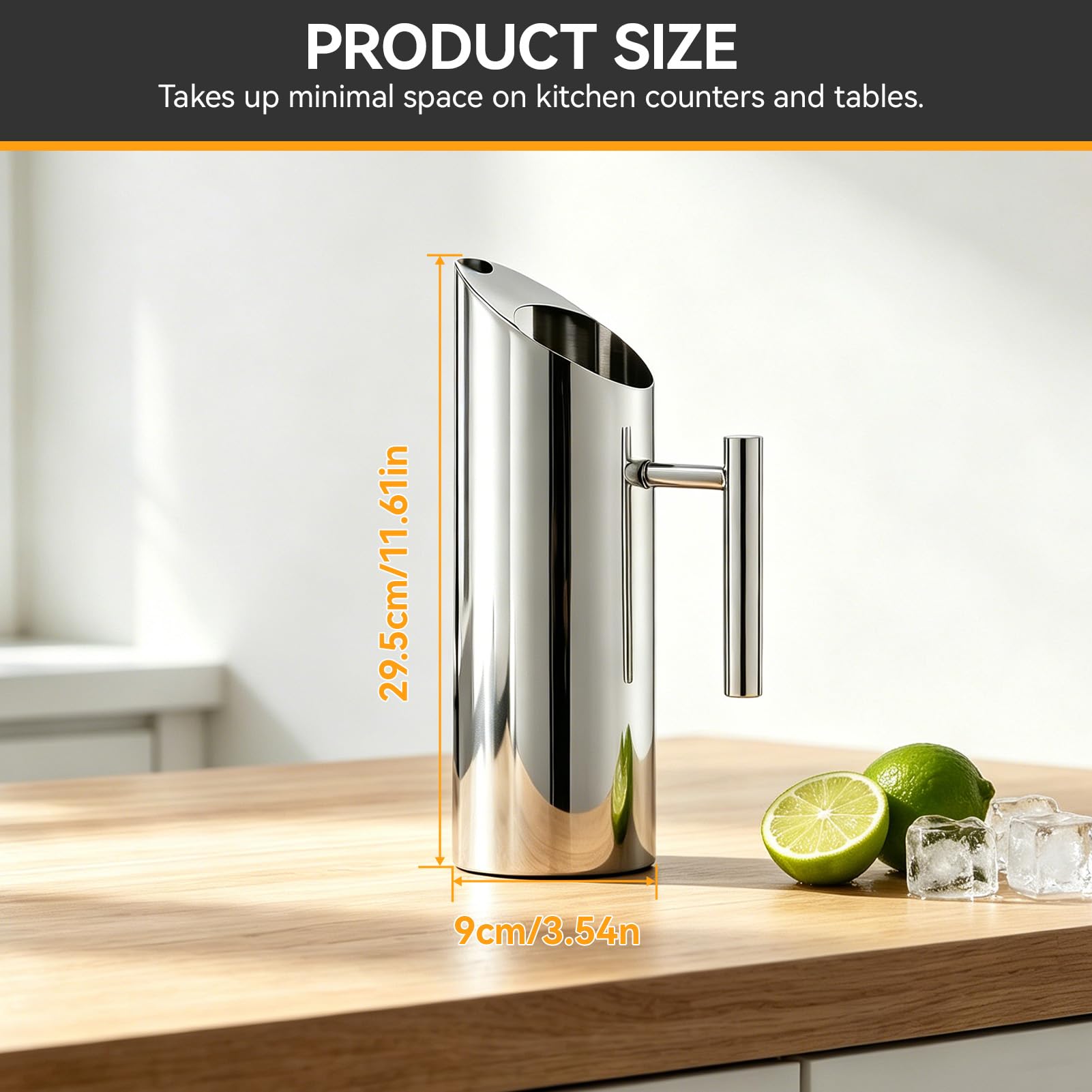 Pichet à eau en acier inoxydable,pichet inox, Cruche à Eau avec Bec verseur et Anse, Pichet à Eau en Acier Inoxydable 1,5 litres Carafe Eau, cruche à eau 1.5L avec garde-glace(1,5 L)