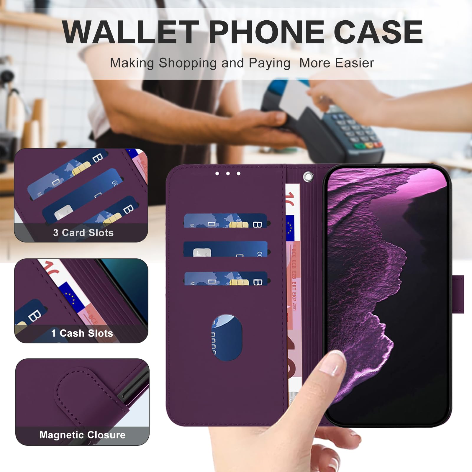 QLTYPRI Custodia Portafoglio Per IPhone 14 Pro Max – Pelle PU Vintage Con Slot Carte E Supporto Magnetico, Antiurto (Viola) - 4