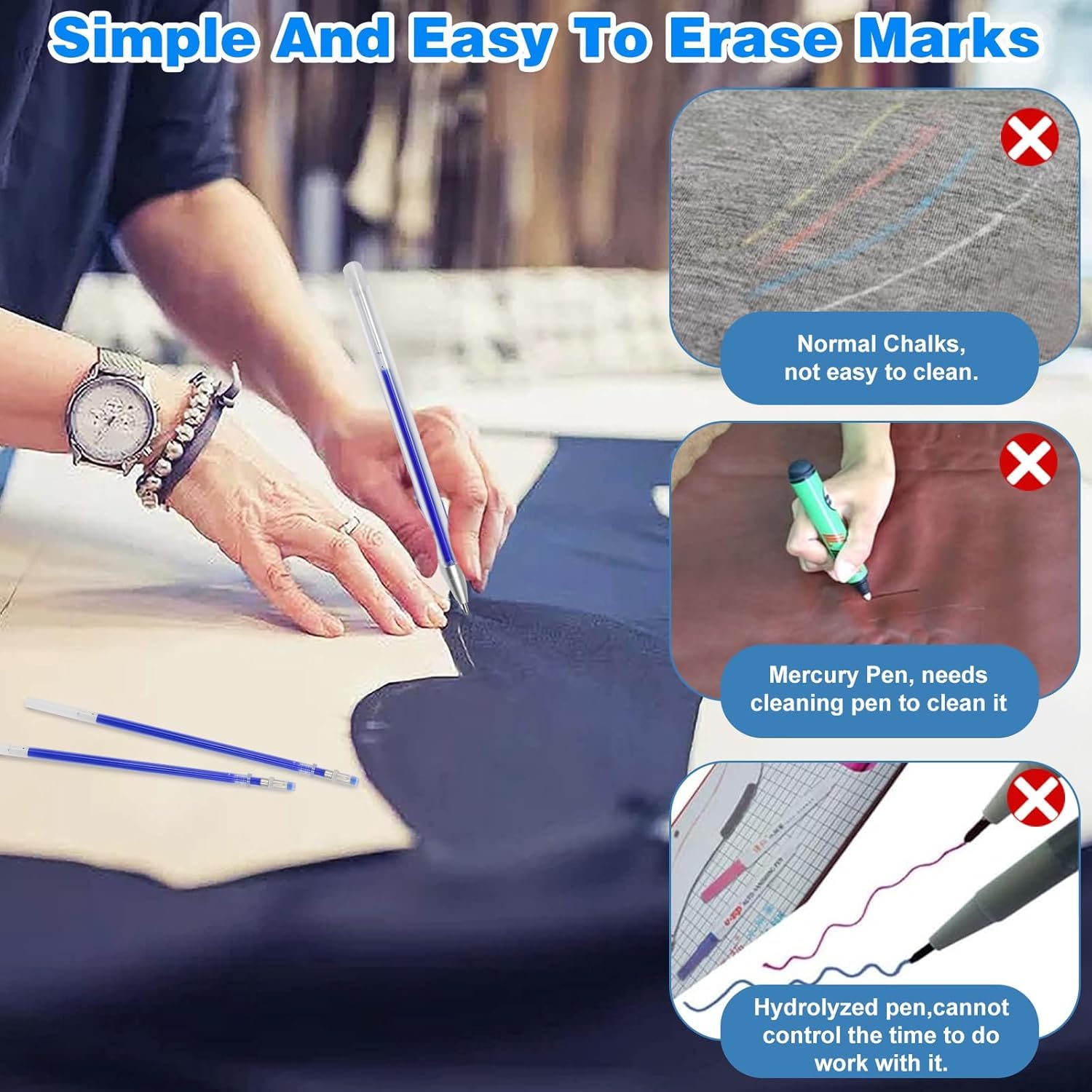 Stylos Effaçables à La Chaleur Pour Couture - WedFeir 4 Couleurs + 28 Recharges - Pour Matelassage, Marquage Tissu, Pointe 0.7 Mm