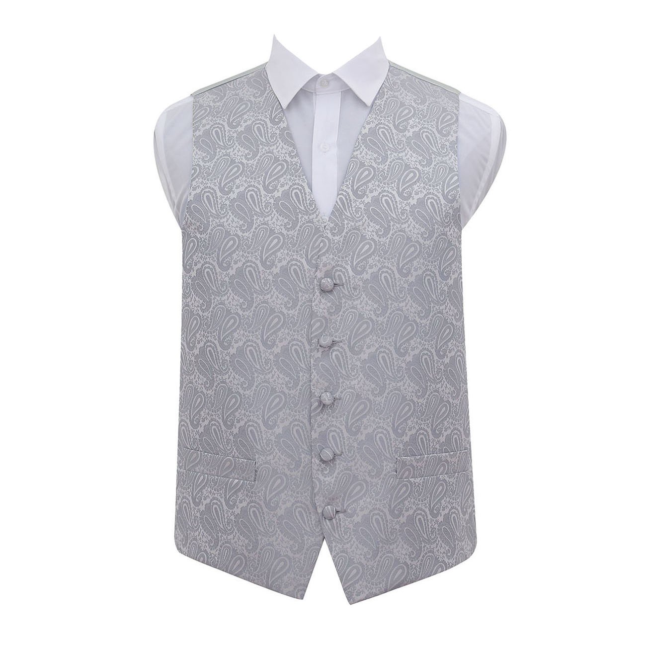Dqt Men's Silver ’S Paisley Floral Wedding Waistcoat Vest For Formal Suit – 36" (S)