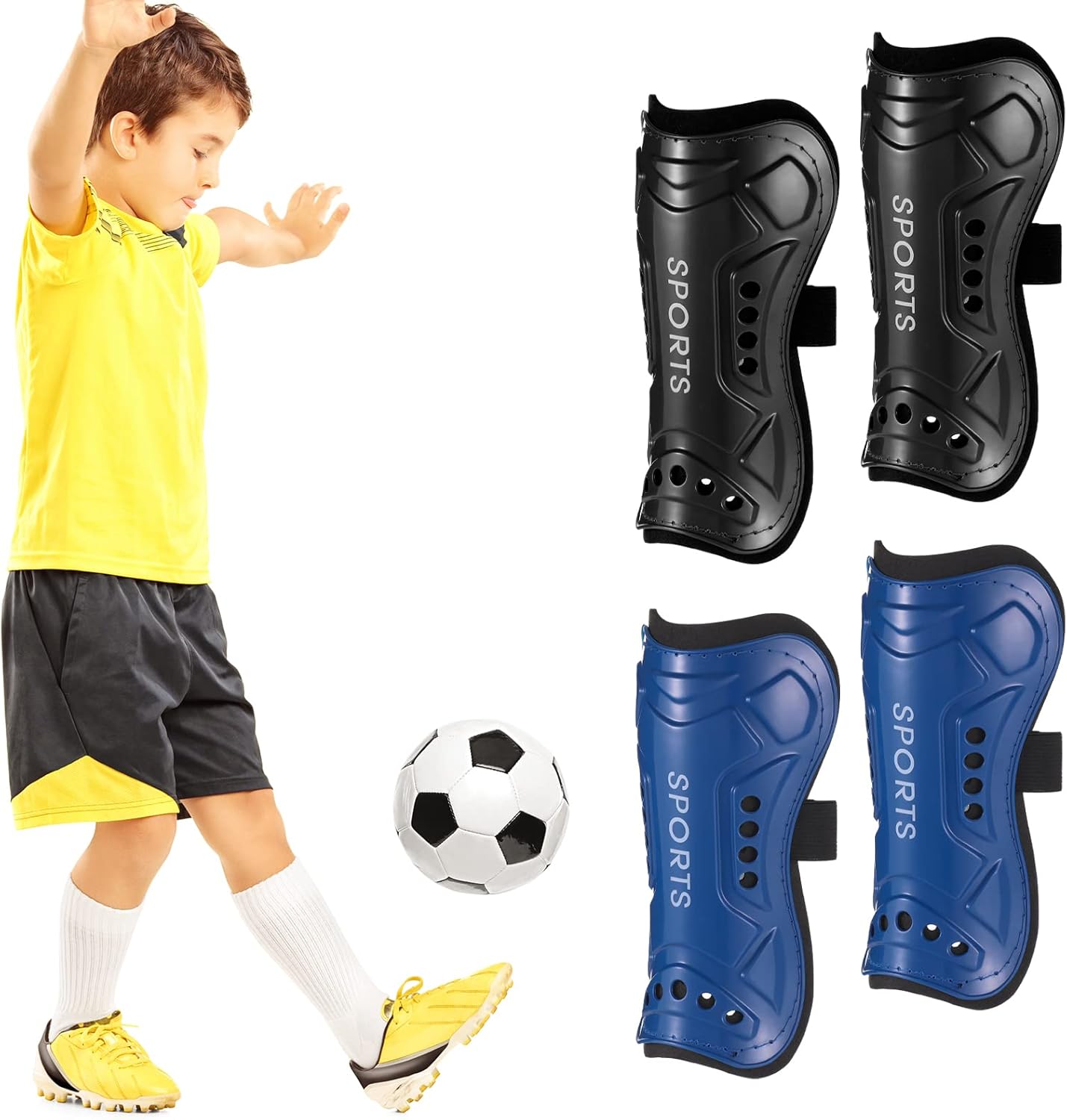 Fuyamp Football Shin Pads Kids Shin Pads,2 Pairs Kids Youth Shin Guards
