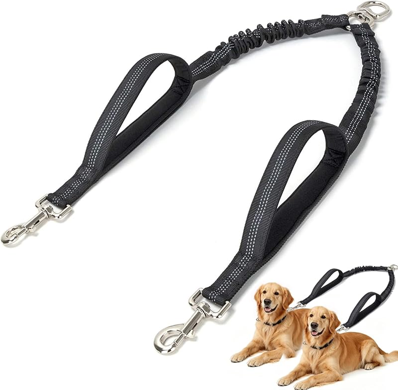 Guia Dupla para Cães Médios e Grandes SEPXUFORE com Elástico, Giro 360° e Alças Acolchoadas – 50,8 cm