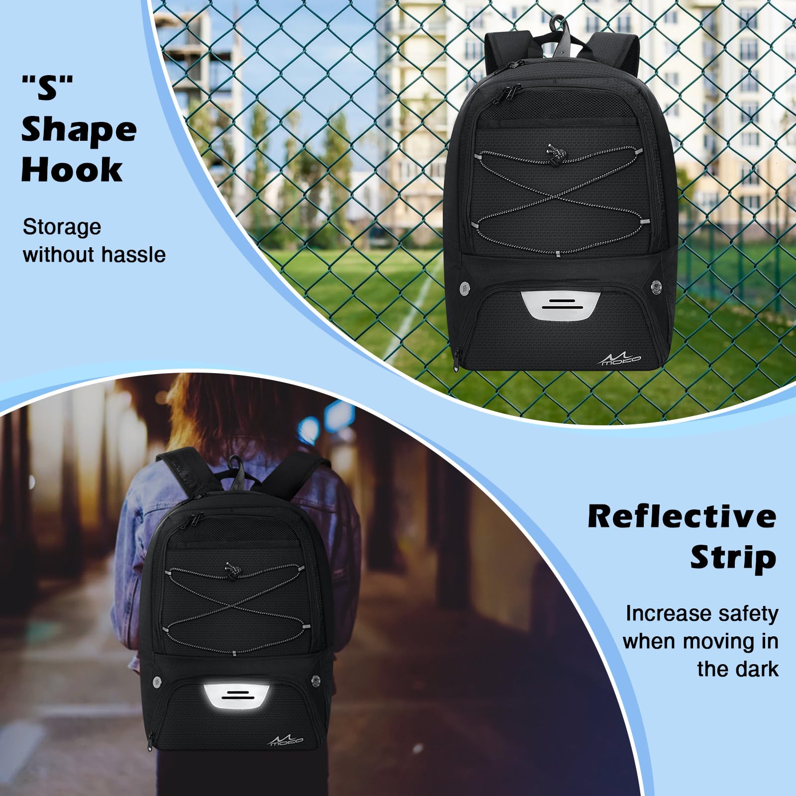 MoKo Soccer Bag Backpack, sac à dos de basket-ball pour hommes et femmes avec compartiments séparés
