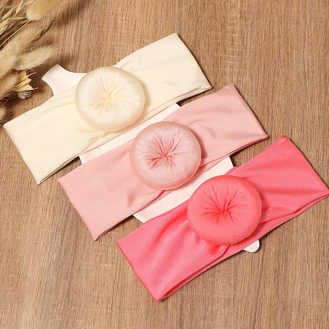 3 Bandeaux Bébé Avec Nœud - Rose, Blanc, Beige - Nylon Doux, Extensible, Pour Nouveau-né Et Petite Fille