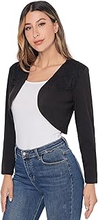 Sponsored Ad - J.Corrine Women's Long Sleeve Shrugs Lace Panel Bolero Shrugs Open Front Cropped Cardigan
