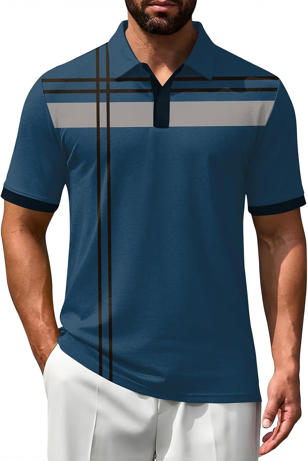 Ymosrh Men's Polo Shirt Short Sleeve Graphic Print Golf Shirt Fashion Business Casual Summer Collared Shirts, S-3XL