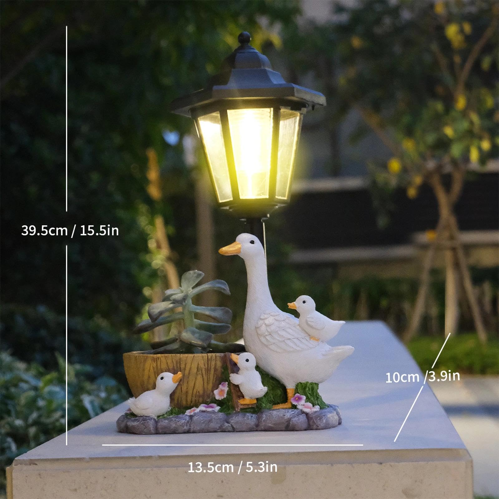 Solar Enten Gartenfigur, Entenfamilie Statue mit Blumentopf, Wetterfest Entenstatue Gartenleuchte,Tierdeko für Außendeko Rasen Balkon Terrasse Hof, Geschenk Muttertag Weihnachten Ostern Kinder
