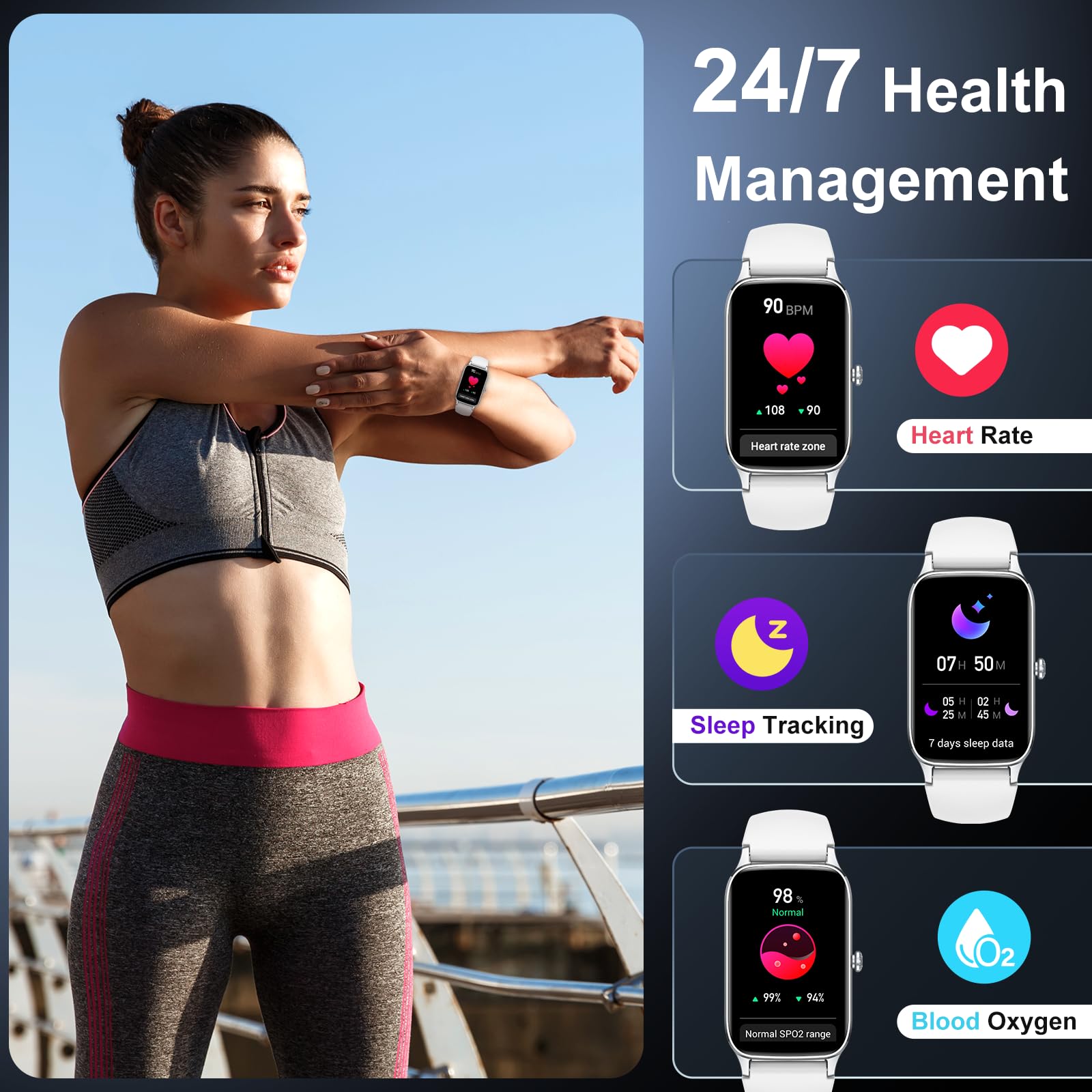 Smartwatch Uomo Donna, 1.57" Orologio Fitness con Effettua/Risposta Chiamate,110+ Sportive Modalità Fitness Tracker, Contapassi/Sonno/Cardiofrequenzimetro, Impermeabil IP68 Smart Watch per Android/iOS