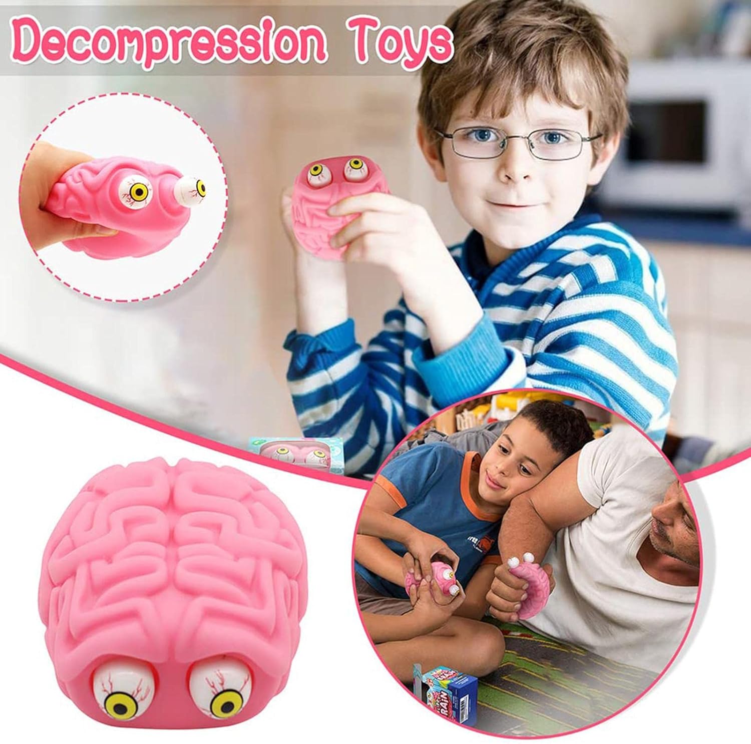 Brain Eyes Stress Balls, Elastic Stretch Ball in Brain Shape Novelty Stress Reducer Novelty Scary Teenagers