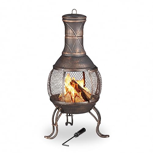 Relaxdays brasero Mexicain, tisonnier, Gril en Bois, Pare-étincelles, Jardin, terrasse,