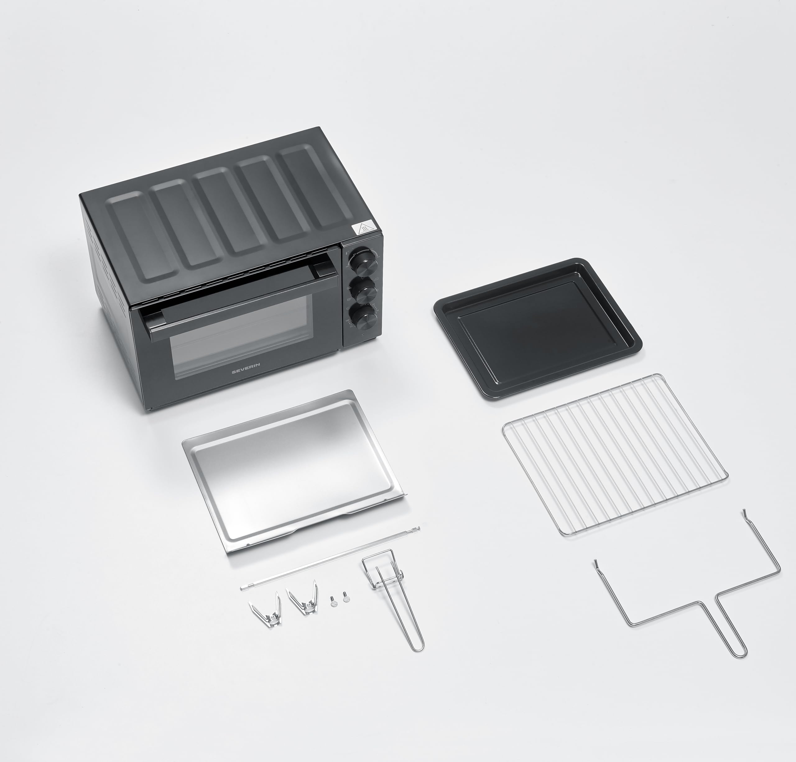 Severin Horno tostador con convección, con asador para carne, horno de convección versátil, capacidad de 30 litros, horno de sobremesa, 100-230 °C, temporizador de 120 minutos, 1600 W, negro, TO 9020