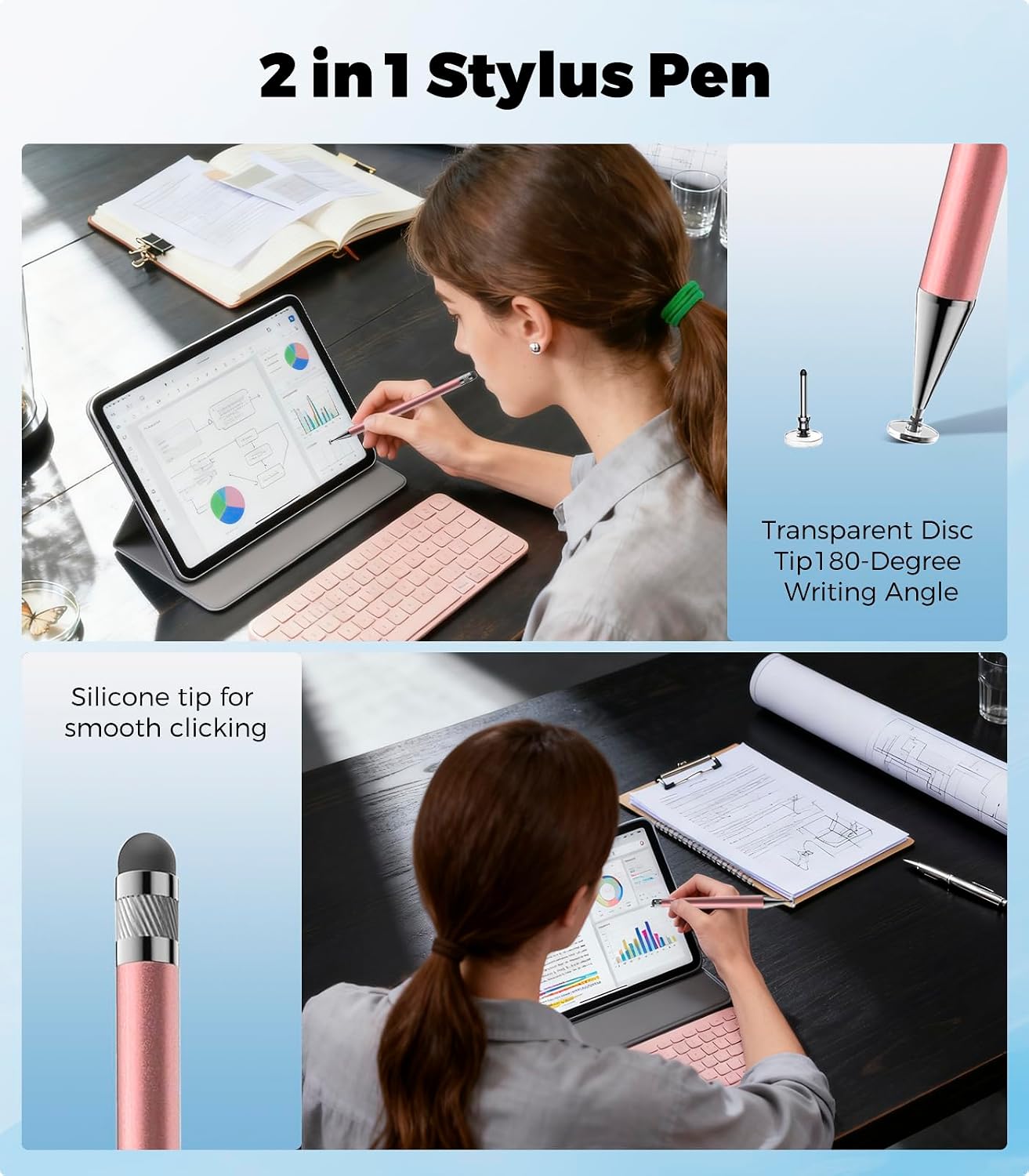 Stylus(3pcs), 2-in-1 Stylus Pen for Touch Screen, High Precision & Sensitivity Pen for iPad Pencil, Compatible with Nintendo Switch 2/iPhone/Android/Samsung, All Touch Screens (Black Silver Pink) thumbnail