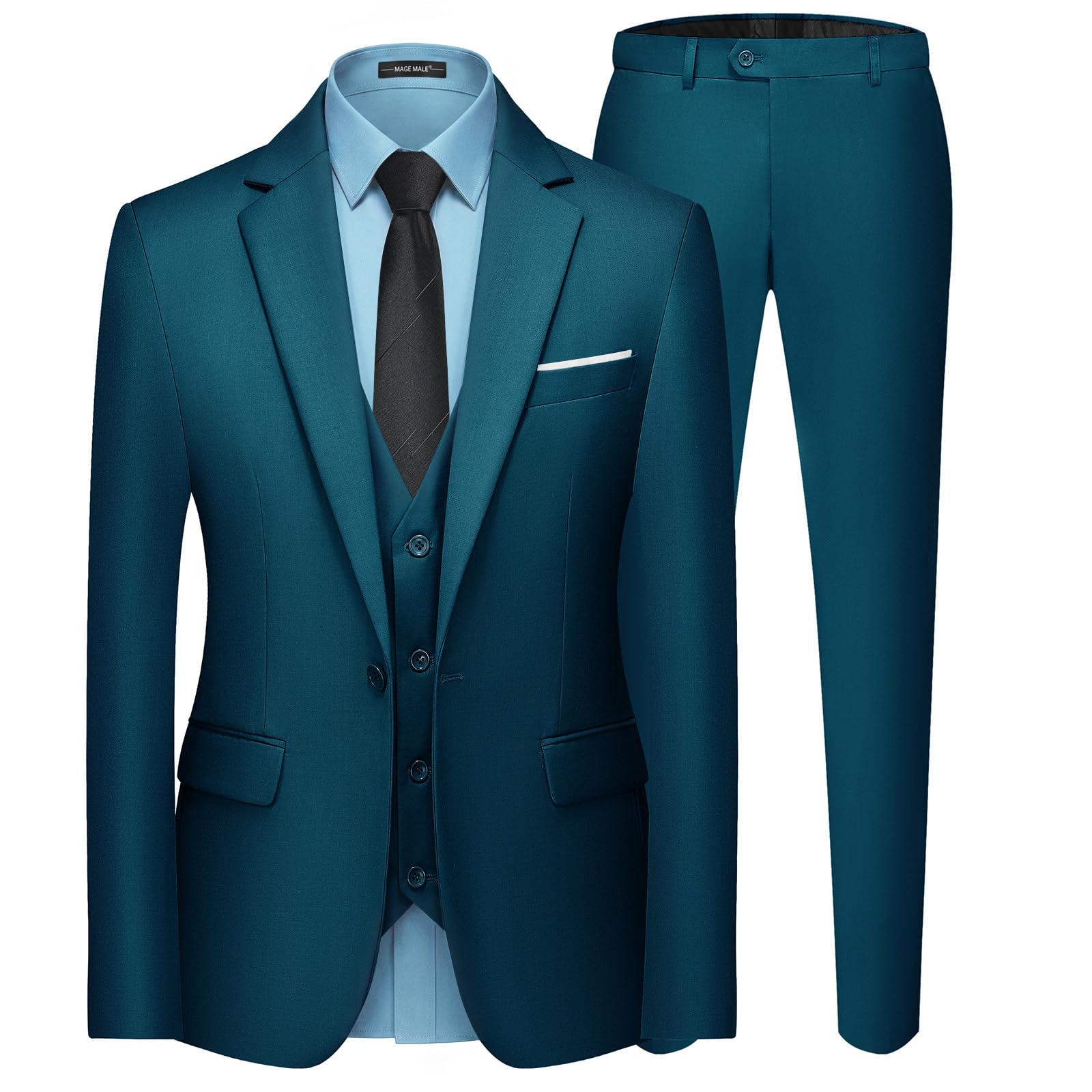 MAGE MALE Men's 3 Pieces Suit Elegant Solid One Button Slim Fit Single Breasted Party Blazer Vest Pants Set