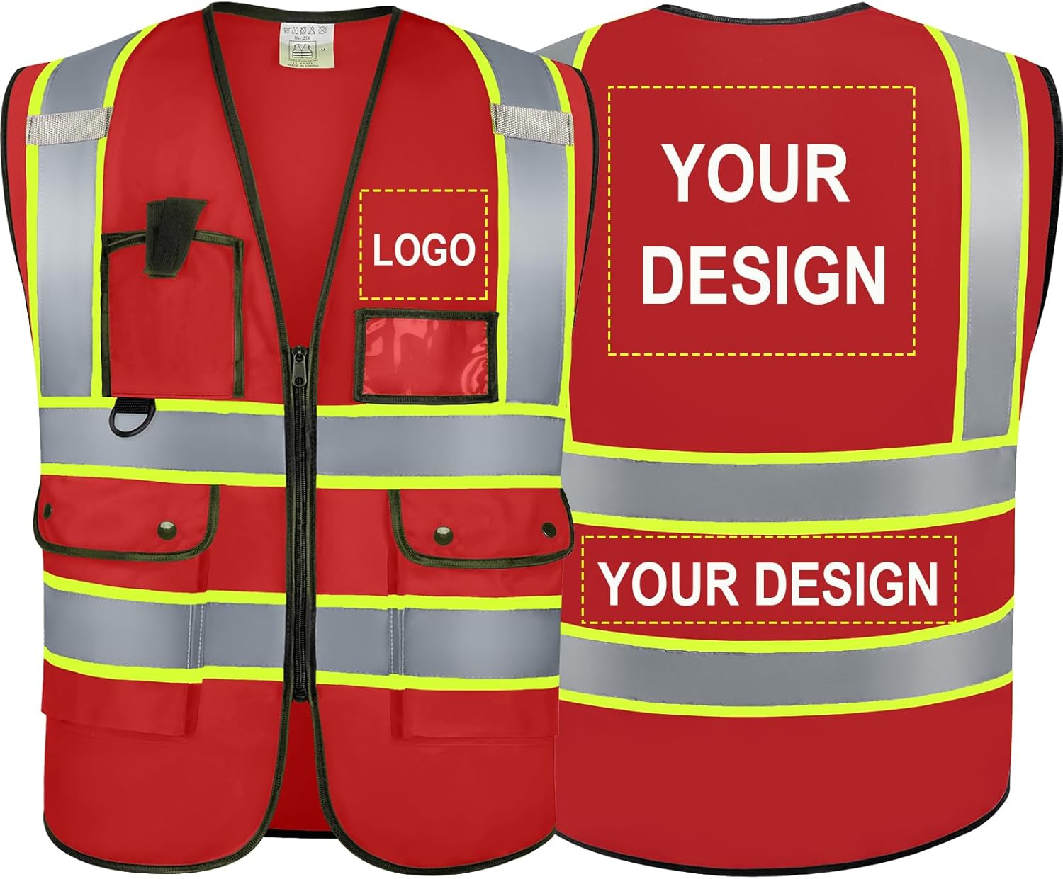 Reflective Vest Safety Vest Class 2 ANSI Standard with Pockets Zipper High Visibility Construction Uniform