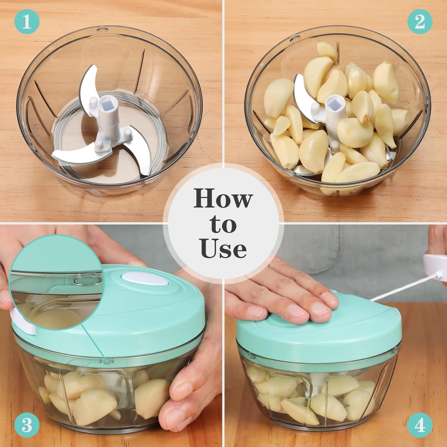 Cambom Manual Food Chopper Vegetable Cutter, Hand String Vegetable Chopper Onions Cutter for Vegetable Fruits Nuts BPA Free Food Safe Material, 550ml Clear