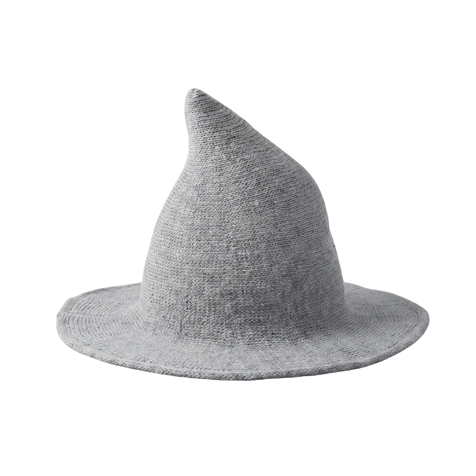 QUUPY Women Witch Pointed Hat Foldable Brim Knitted Wizard Hat for Halloween Costume Daily Warm Autumn Winter Cap