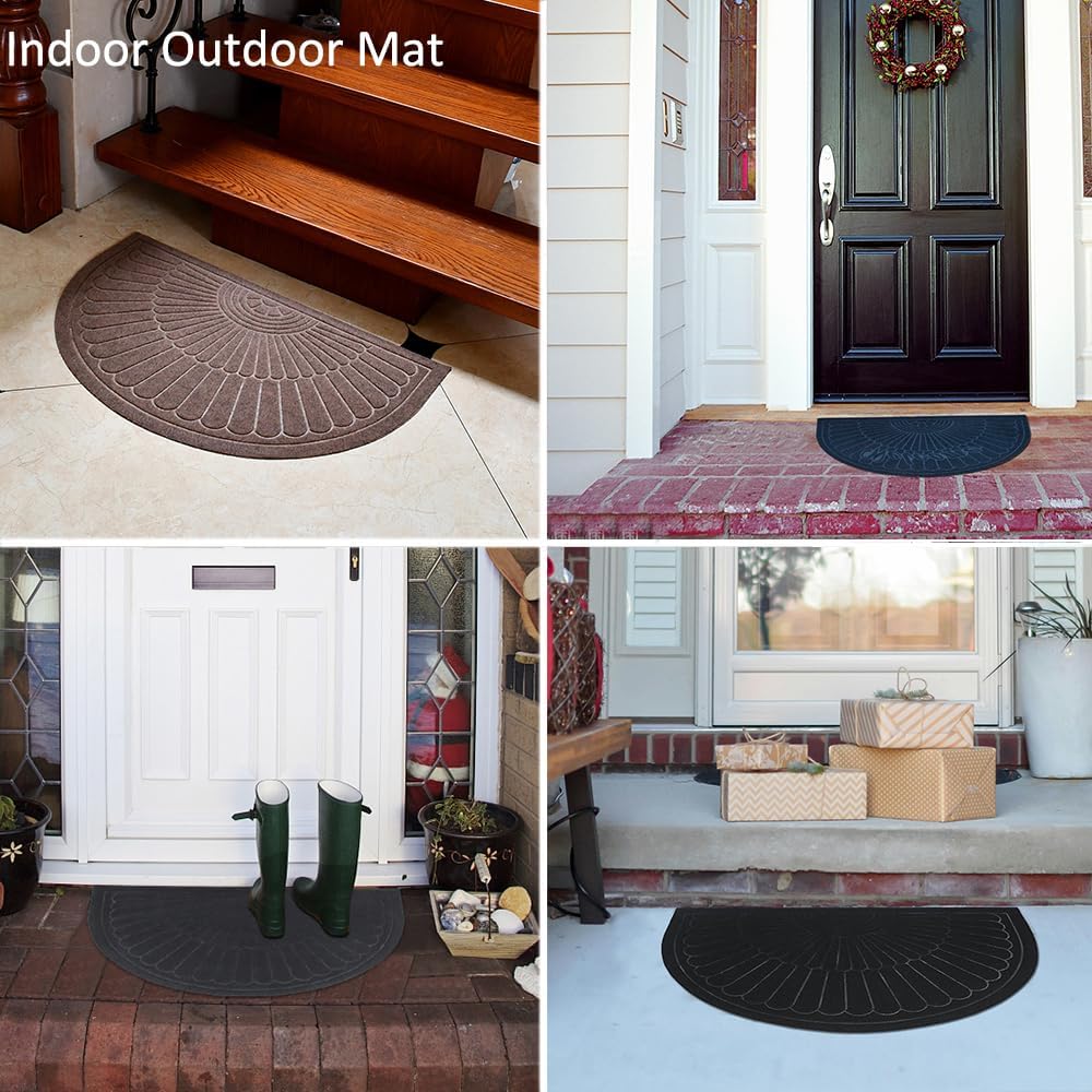 2pack Half Round Front Door Mat Welcome Mats, Absorbent Dirt Trapper Half Circle Doormat Outdoor Indoor Non-Slip Backing Entry Mat Rug Low Profile for Entryway Home High Traffic Area