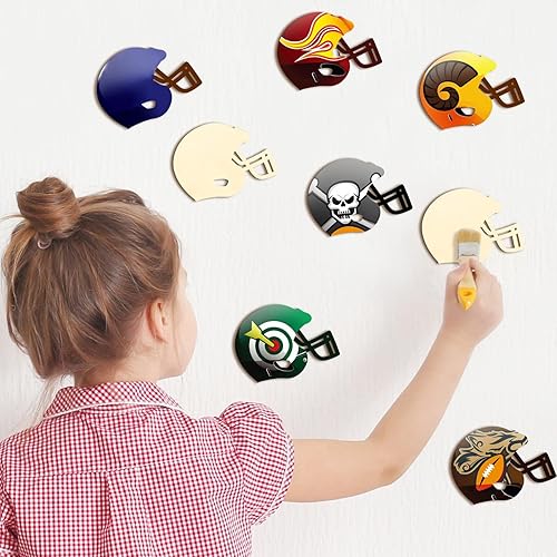 Miniatura 4 de Yookeer 32 piezas de madera para manualidades de fútbol sin terminar, casco de hockey de fútbol americano con recortes de madera para pintar,