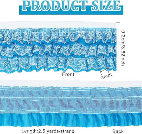 Miniatura 2 de BENECREAT Ribete plisado de encaje con volantes de 3 capas de 2.5 yardas, 3-58 pulgadas de ancho, cinta de gasa para decoración de San Valentín,