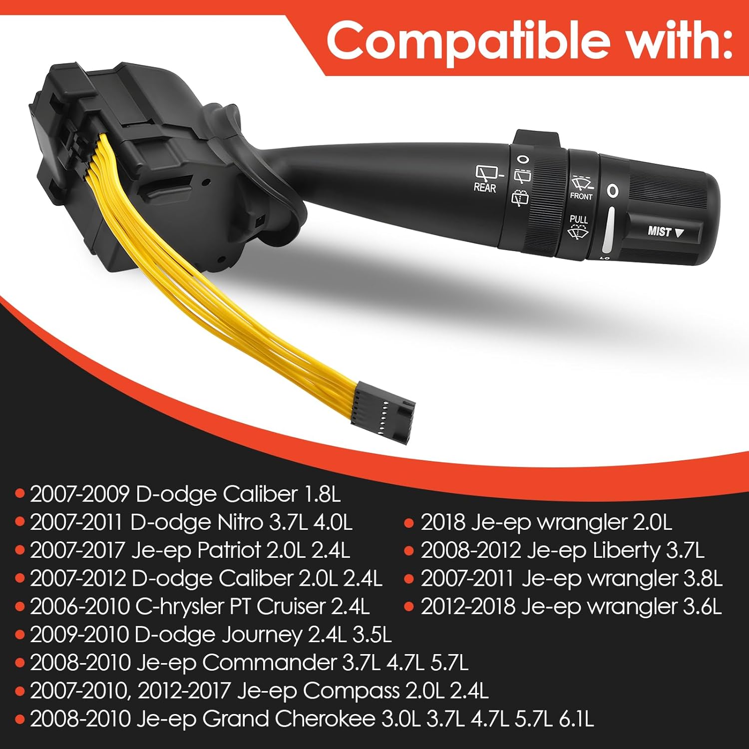 68003215AD Windshield Wiper Switch Fits for 2007-2017 Je-ep Wrangler Patriot Compass / 2008-2010 Liberty Commander Grand Cherokee Nitro Caliber Journey 2006-2010 PT Cruiser 68003215AA